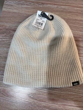Vans Cream Ribbed Knit Beanie - Men's Soft Winter Hat